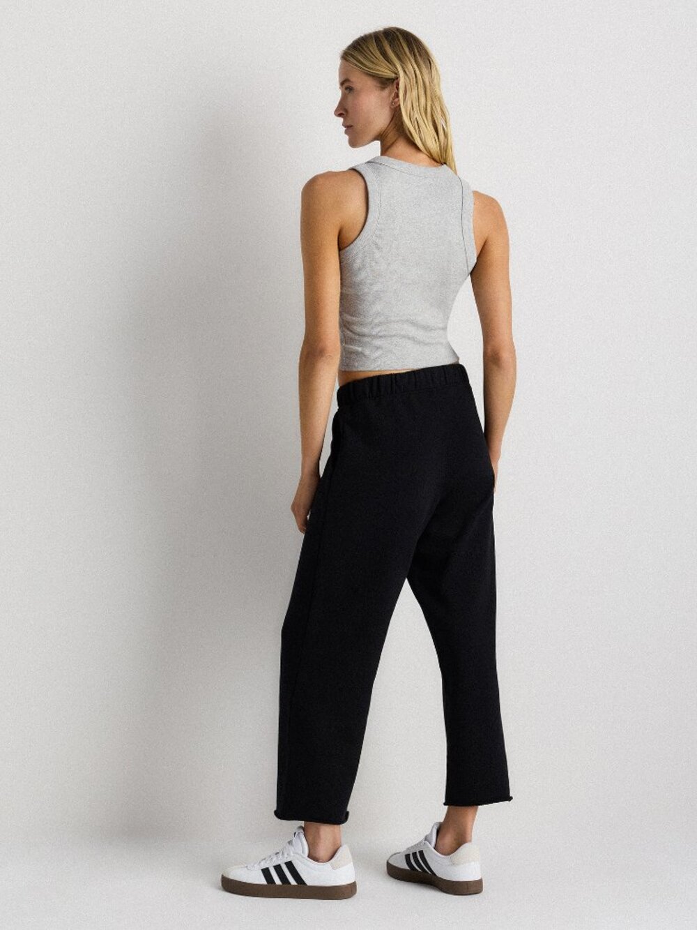 French Terry Cropped Wide Leg Pants in Black - Picture 9 of 9